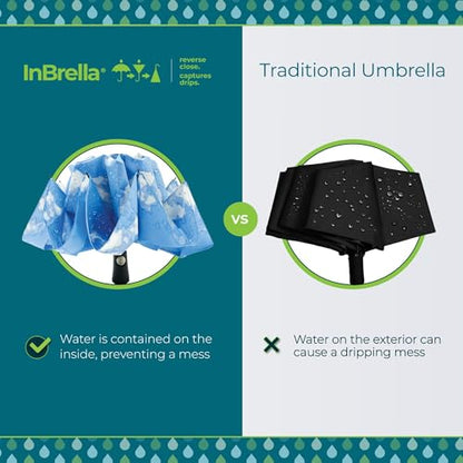 Totes Reverse Close Folding Inbrella with Auto Open Close and Compact - color: Broad Band, size: 55" Canopy