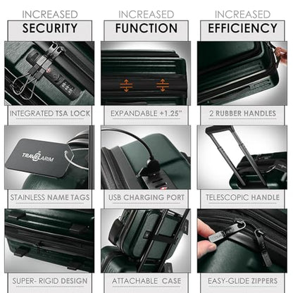 TRAVELARIM 4 Piece Luggage Sets with Spinner Wheels, Travel Suitcase Set - color: Green, size: 4 Piece Set (20/24/28)