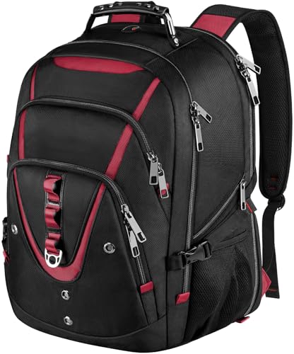 18.4 Inch Laptops Backpack, Red 55-60L Large Travel Laptop Backpack - color: Black-red, size: 18inch(21.5*16.3*9.9")