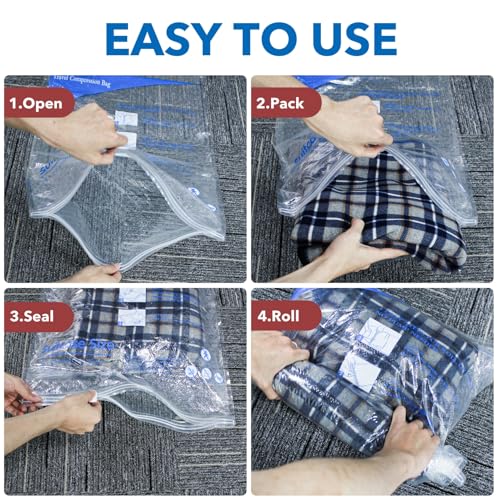 MEIQIHOME Vacuum Storage Bags, Space Saver Sealer Bags for Clothing, Pillows, Comforters, Blankets, Bedding, Travel, 12 Roll Bags, PA+PE Material