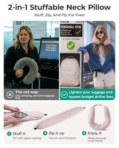 BAGSMART 6 Set Compression Packing Cubes with Fillable Neck Pillow - color: Pink