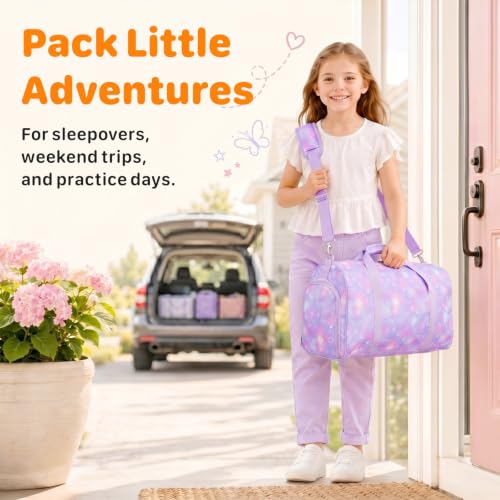 Kids Travel Duffle Bag - Weekender Bag for Girls 3-8 Year Olds - color: 01 Purple Heart, size: Medium-25L(Ages 3-8)