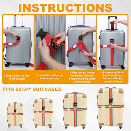 MECCANIXITY Cross Luggage Straps with Combination Lock Name ID Card Adjustable Suitcase Belt Strap for Suitcase Briefcase Backpack Travel, Rainbow, Pack of 2 - color: Rainbow