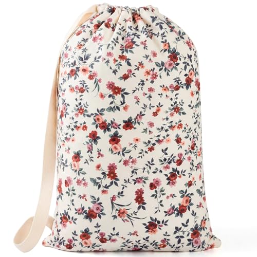 Large Floral Laundry Bag with Drawstring Handle, 29" x 18"