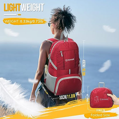 ZOMAKE Lightweight Packable Backpack 35L, Water Resistant Foldable Day Pack - color: C-bright Red