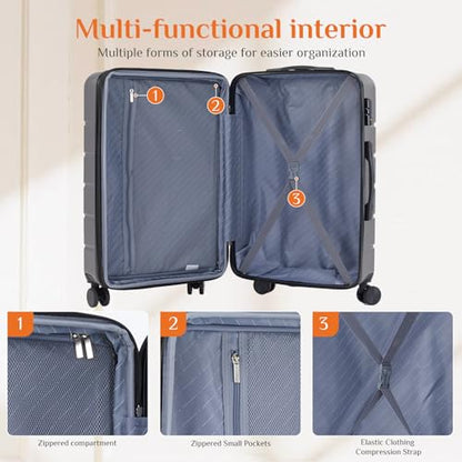 Sweetcrispy 3 Piece Luggage Set, Expandable Suitcase with Spinner Wheels - color: Dark Grey, size: 3-Piece Set (20/24/28 Inch)