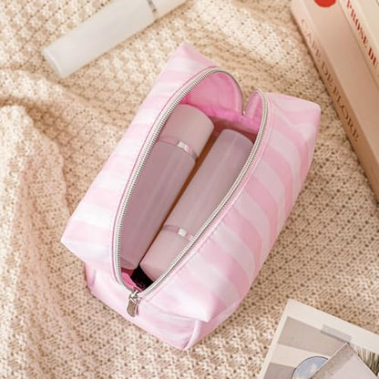 Cute Pink & White Stripe Makeup Bag for Women Girls(01Simple) - color: 01Simple