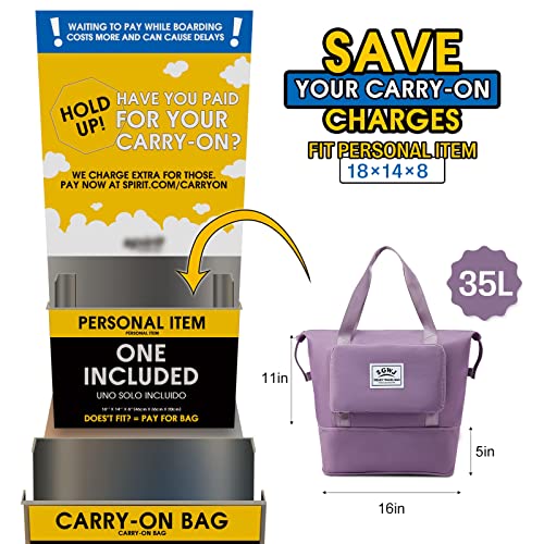 ZGWJ Travel Tote Bags, Expandable Overnight Weekender Bag for Women Foldable Carry-On - color: Purple