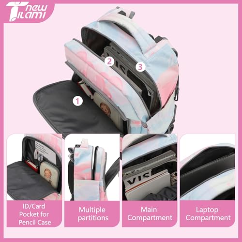 NEW TILAMI 18-Inch Rolling Backpack 6-Wheel for Kids School Travel - color: Pink Sunset