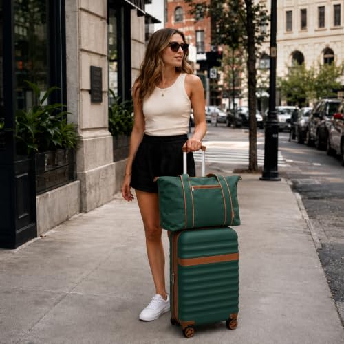 Kono 3-Piece Set 20in Expandable Carry-On Hardshell TSA Lock Green - color: Green/Brown, size: Carry-on travel set (db/tb/20")
