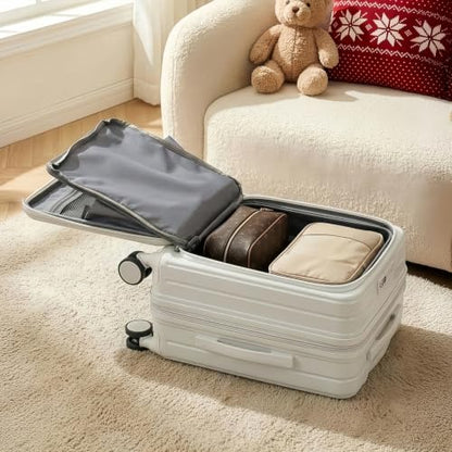 16" Underseat Luggage, Front Opening Carry On, Beige - color: Beige