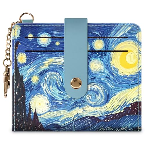 Airkit Small Wallet Women RFID, PU Leather Card Holder with Keychain - color: Colorful Starry Sky