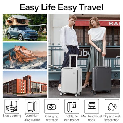 mixi 2-Piece Luggage Sets with Cup Phone Holder and Charger Hard Shell Suitcases with Spinner Wheels, 20+26 Smoke White - color: Smoke white, size: 2-Piece Set (20/26)