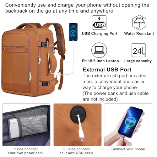 EZUOLA Carry On Backpack for Women, Airline Approved Laptop Personal Item - color: Brown, size: Large-25L