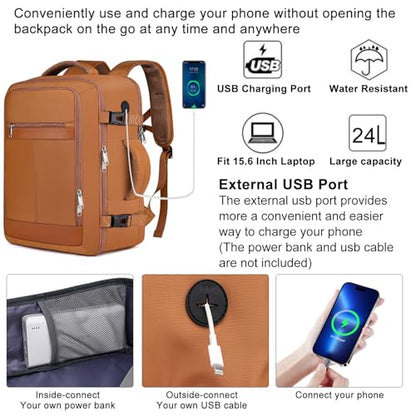 EZUOLA Carry On Backpack for Women, Airline Approved Laptop Personal Item - color: Brown, size: Large-25L