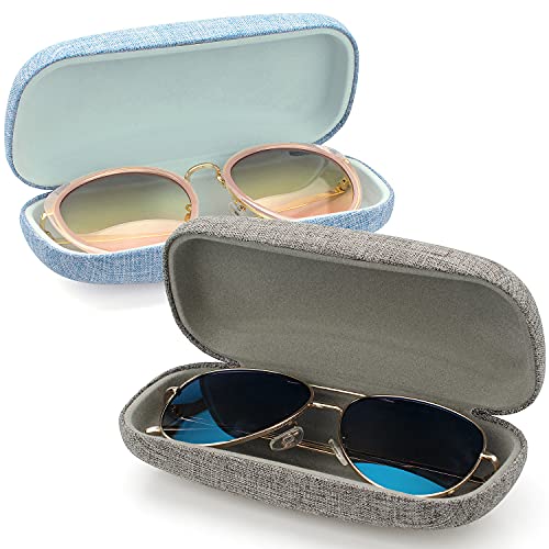 Vemiss Hard Shell Sunglasses Case, Large Linen Fabric Protective Glasses Case for Men Women - color: Gray+blue, size: Sunglass Case