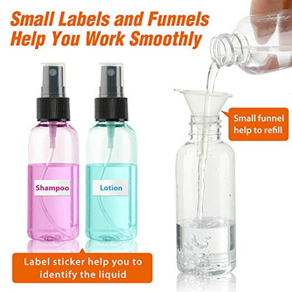 30 Pack 2 oz Fine Mist Mini Clear Spray Bottles with Pump Spray Cap - for Essential Oils, Travel, Perfumes - Refillable & Reusable Empty Plastic Bottles Travel Bottle