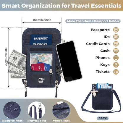 PACMAXI Passport Holder for Travel, RFID Neck Wallet Secure Neck Pouch