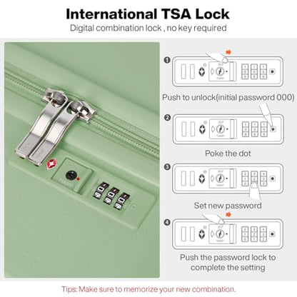 mixi Carry on Luggage, Suitcase with Spinner Wheels 16in Luggage Hardshell Lightweight Rolling Suitcases PC with Cover & TSA Lock, Avocado Green - color: Avocado Green, size: 16 Inch