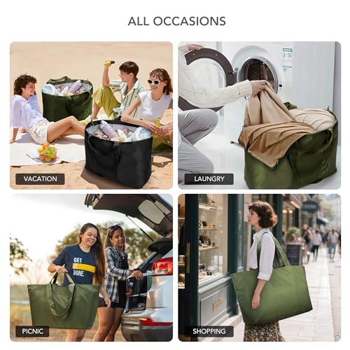 KALIDI 60L Extra Large Beach Tote Oversized Bag Zipper Utility Weekender - color: Olive Green