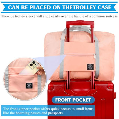 Travel Bag 2PCS Foldable Duffle Tote Weekender Overnight Luggage Bag - color: Pink+Blue