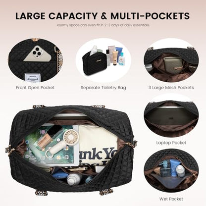 LOVEVOOK Travel Duffle Bag,Weekender Bags for Women with Shoe Compartment - color: Black-tape2, size: Large-2 Pcs