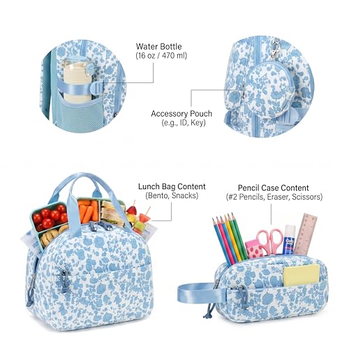 PiPiCat Backpack for Girls 4 in 1 Back to School Bookbag - color: K2 Soft Blue