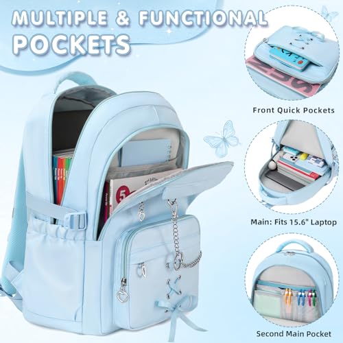 GeeWin Backpacks for Girls, Girls Backpack with Lunch Box & Pencil Case Set - color: Blue