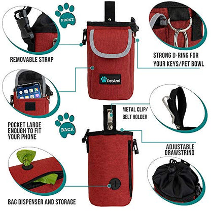 PetAmi Dog Treat Pouch, Large Hands-Free Training Bag, Red - color: Red