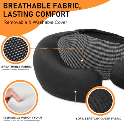Travel Pillow - Hooded Neck Pillow Airplane Memory Foam Filling - color: Black