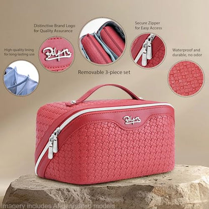 BOYATU Travel Makeup Bag Cosmetic Bags for Women: 3 Pcs Set Make up Bag - color: L54Rose