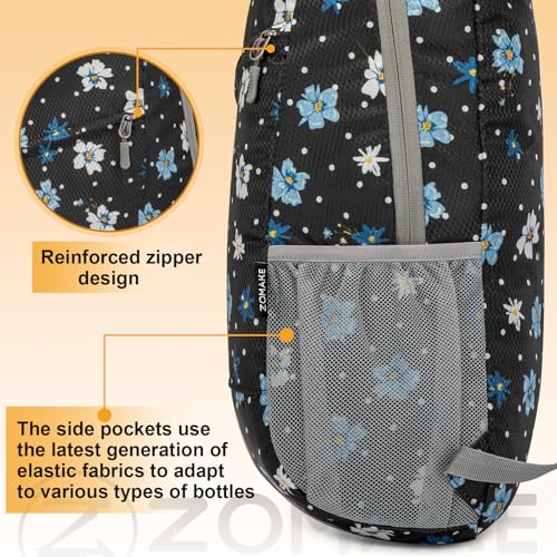 ZOMAKE Lightweight Packable Backpack 20L, Foldable Small Daypack for Hiking - color: Black, White Polka Dot Floral