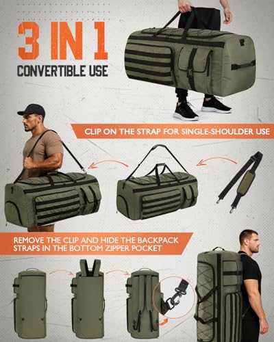 Gonex 130L Extra Large Duffel Bag, Convertible Travel Duffle - color: Army Green, size: 130L
