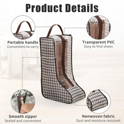4 Pack Boot Storage Bag, Portable Dust Proof Boot Bags for Cowboy Boots - color: 4 Pack Houndstooth