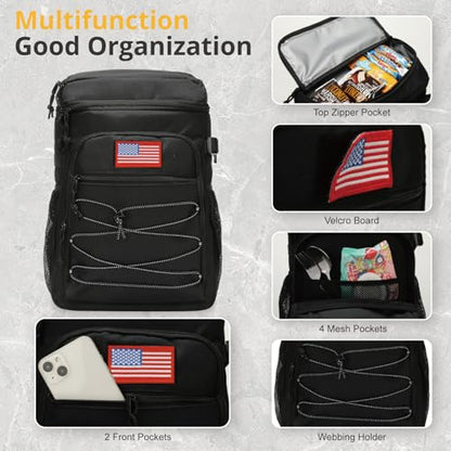 25L Insulated Cooler Backpack Water-Resistant Molle Cooler Bag for Camping - color: Black