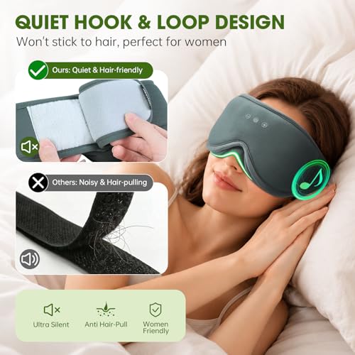 Bamboo Cotton Large Sleep Mask with Bluetooth Wireless Headphones - Blackout Eye Mask for Sleeping 3D Contoured Sleep Eye Cover Headband Ear Plugs Low Noise Hook for Men Women Better Experience (Grey) - color: Gray
