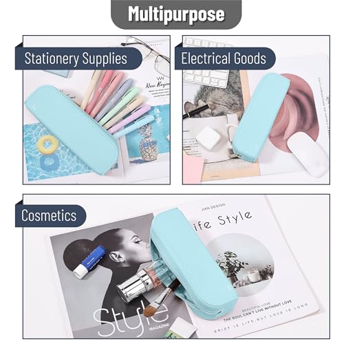 Mr. Pen- Silicone Pencil Case, Aesthetic Pencil Bag for Women, Makeup Pouch - color: Light Blue