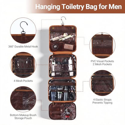 OXYEFEI Personalized Hanging Travel Toiletry Bag Gift for Men,Engraved Initial PU Leather Mens Large Toiletry Travel Essential Organizer Dopp Kit Shaving Bag for Him Birthday (B, Light Brown) - style: B