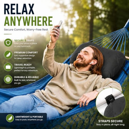 UWILLION Inflatable Camping Pillow with Removable Washable Cover, Black - color: Black
