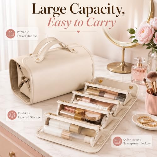 Expandable Makeup Bag Women Waterproof Cosmetic Travel Organizer - color: White