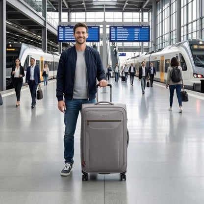 Softside Suitcases w/Wheels 32 Inch Luggage,Expandable 20% - color: Grey, size: Checked-Extra Large 32 inch