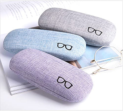 HSYMQ 3Pack Hard Shell Eyeglasses Case Protector Linen Fabrics Large Glasses Case Concise