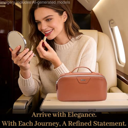 BOYATU Genuine Leather Travel Makeup Bag: Hand-made 3 Pcs Set Cosmetic Bags - color: 01Brown