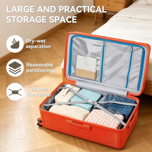 3 Piece Luggage Set with Spinner Wheels Cup Holder, Orange - color: Orange