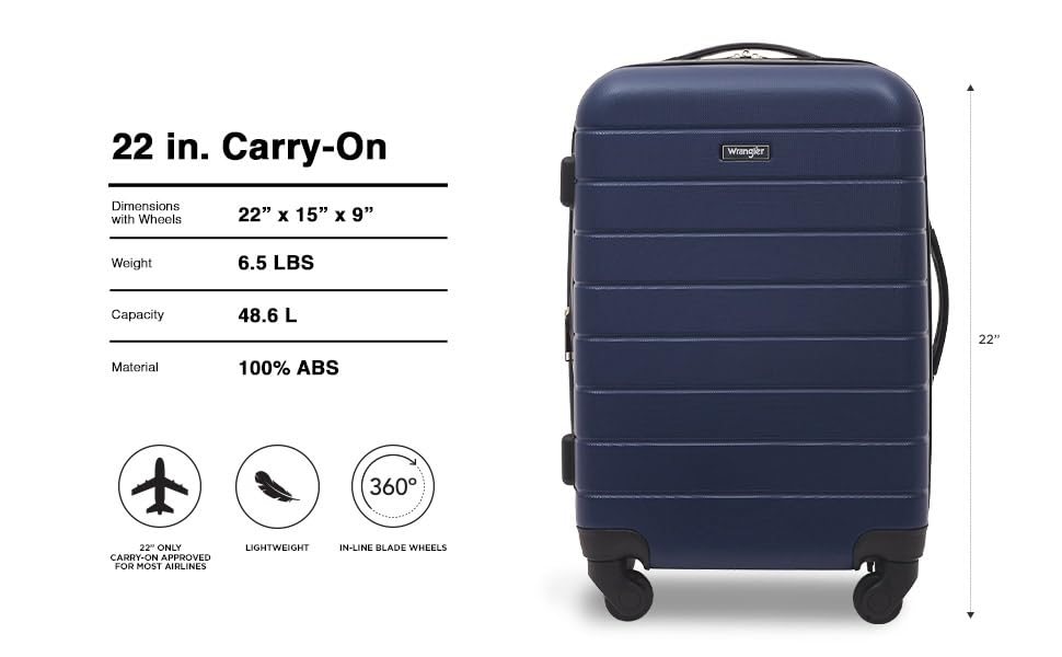 Wrangler Smart Spinner Hardside Luggage, 22-Inch Carry-On, Navy Blue - color: Navy Blue, size: Carry-On Only
