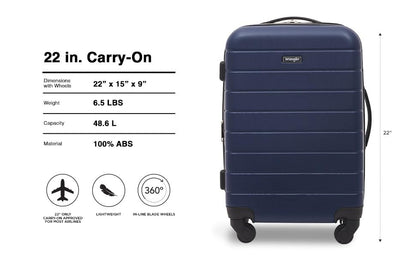 Wrangler Smart Spinner Hardside Luggage, 22-Inch Carry-On, Navy Blue - color: Navy Blue, size: Carry-On Only