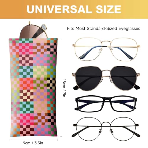 Soft Sunglasses Case for Women, PU Leather Squeeze Top Glasses Case - color: 8-colorful Checkered(2pcs)