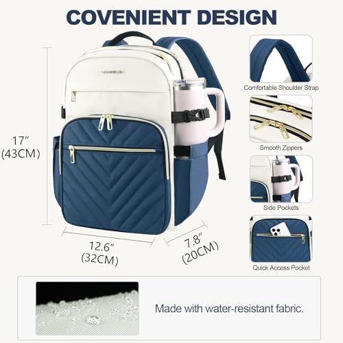 VANKEAN 15.6 Inch Laptop Backpack for Women Large Capacity - color: Beige-haze Blue, size: 15.6 Inch