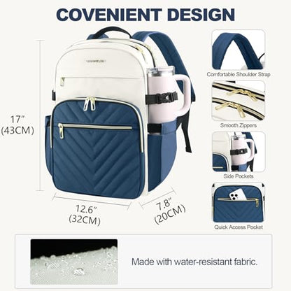 VANKEAN 15.6 Inch Laptop Backpack for Women Large Capacity - color: Beige-haze Blue, size: 15.6 Inch