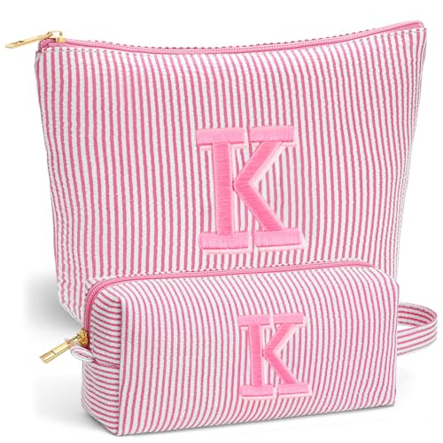 Travel Makeup Bag Set - Initial Cosmetic Bag Cute Stuff, Gifts - color: Pink, style: K